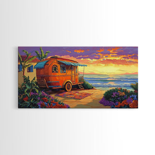 Boho Beach front Caravan, Canvas Print