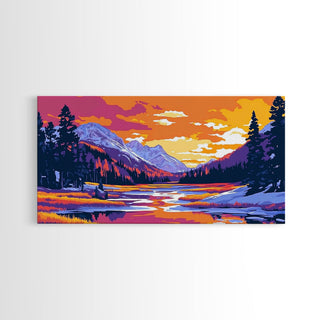 Lake Tahoe Art, mountain sunset painting, framed canvas print