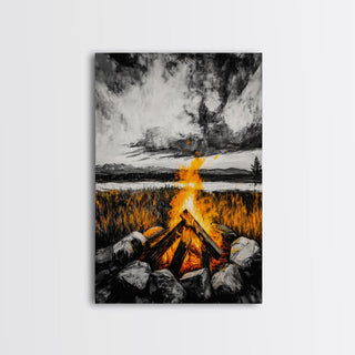 Campfire Rustic Wall Decor, Framed Canvas Print