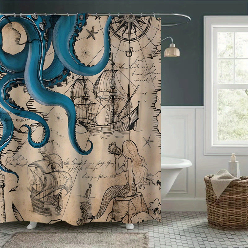 Nautical-Themed Octopus Polyester Shower Curtain