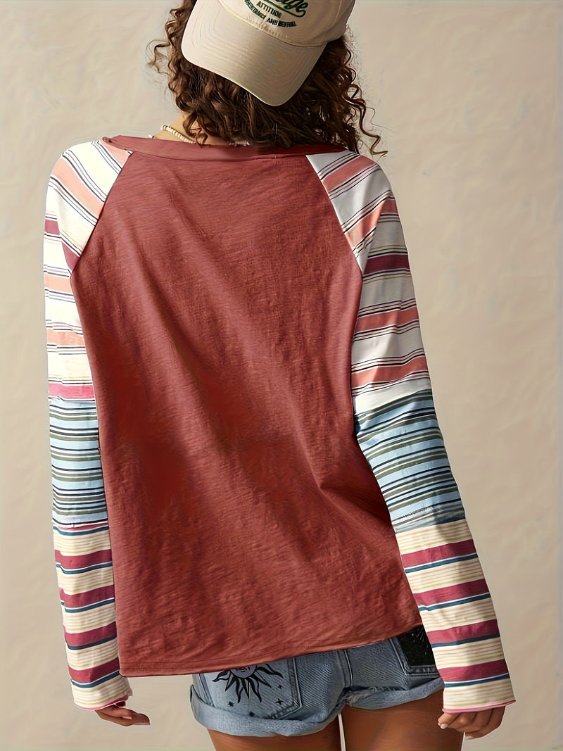 Women's Plus Size Elegant Striped Long Sleeve Top