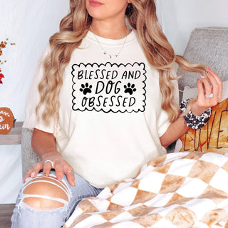 Dog Lover T-Shirt - Blessed & Dog Obsessed Comfort Colors Tee With Paw Prints