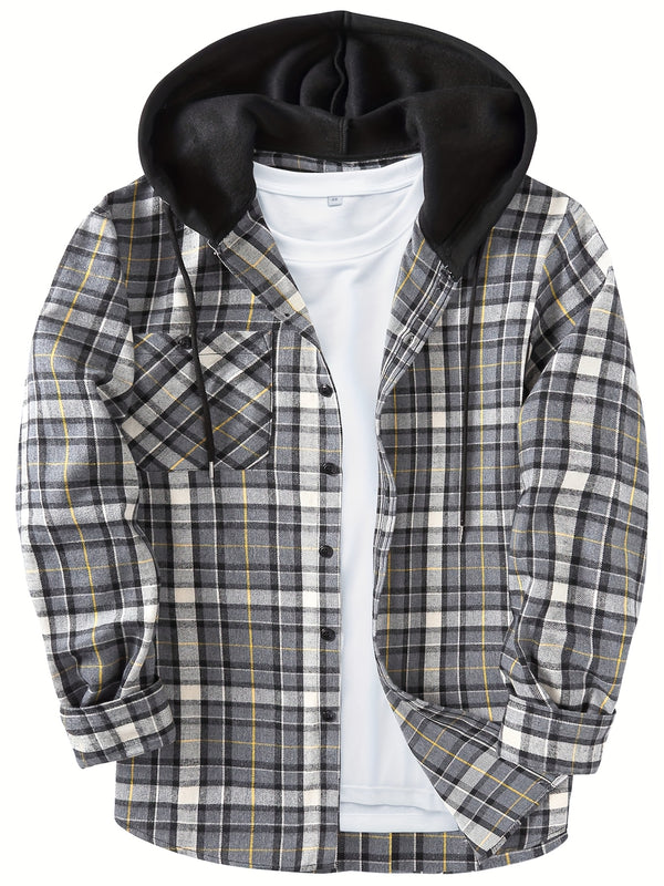 Men's Elegant Plaid Shirt - Button-Front Closure