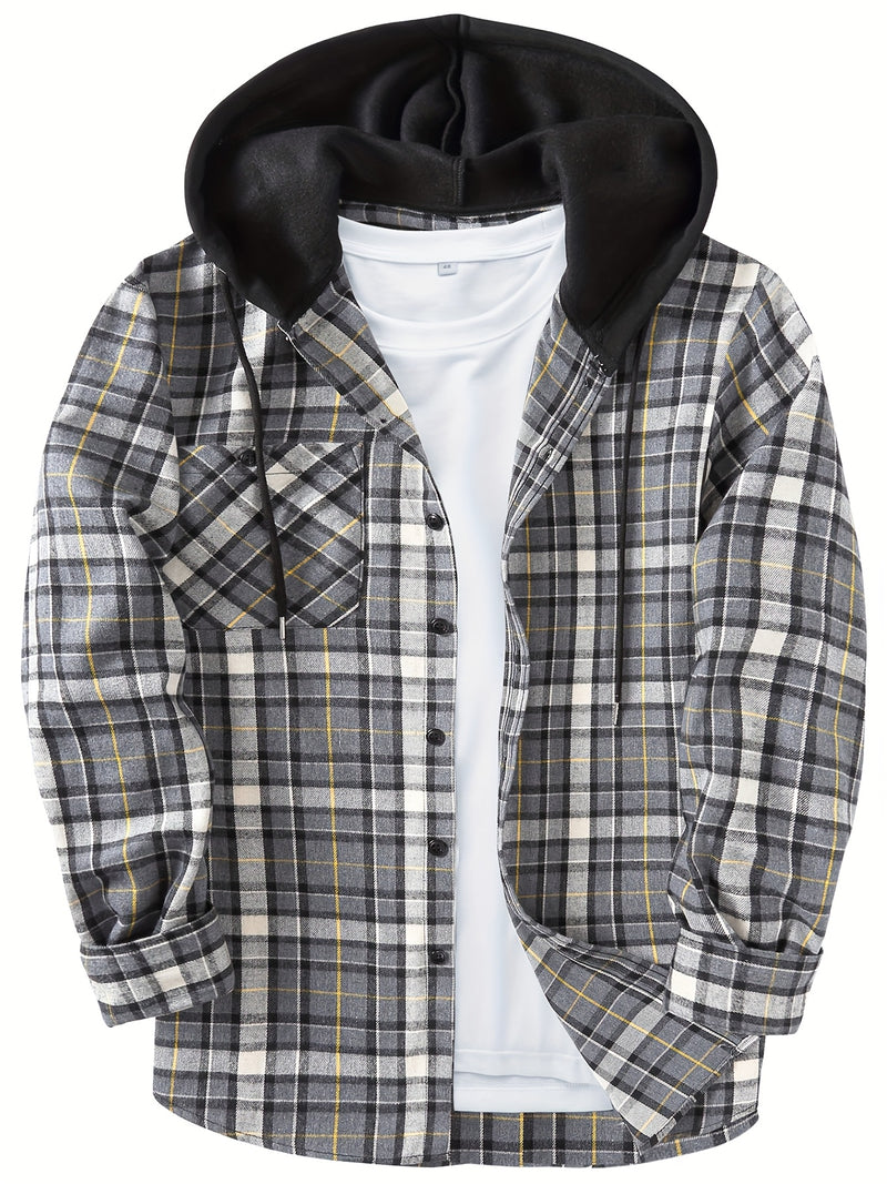 Men's Elegant Plaid Shirt - Button-Front Closure