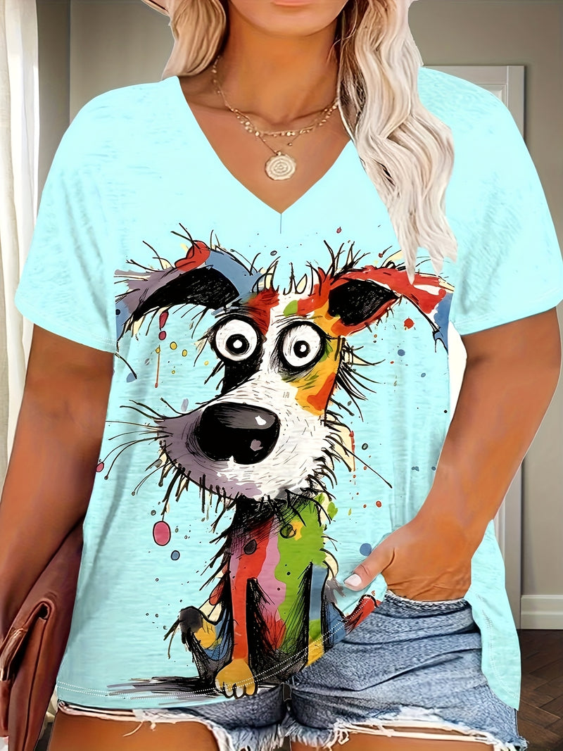 Plus Size Women's Casual Puppy Graphic T-Shirt