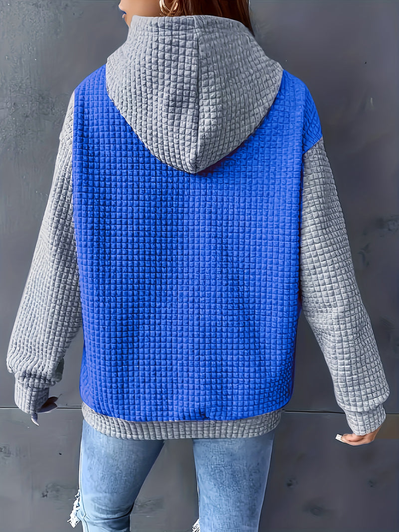 Comfy Plus Size Women's Casual Waffle Color Block Hoodie