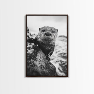 Curious Otter, Coastal Wildlife, Framed Canvas Print