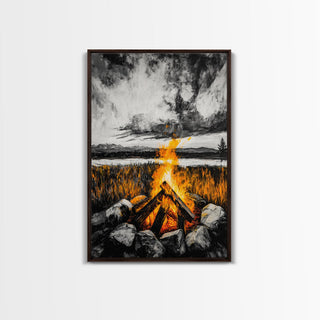 Campfire Rustic Wall Decor, Framed Canvas Print