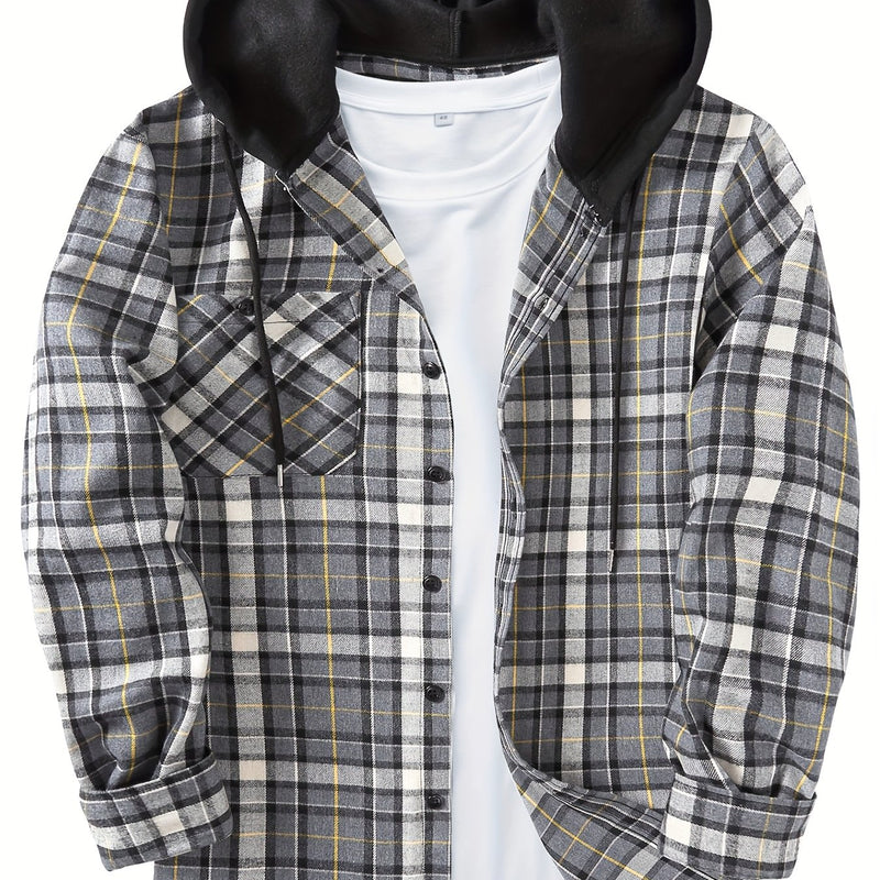 Men's Elegant Plaid Shirt - Button-Front Closure