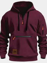 Men's Casual Black Hoodie with Multiple Zipper Pockets
