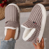 Women's Plush-Lined Winter Slippers with White Faux Fur Trim & EVA Sole