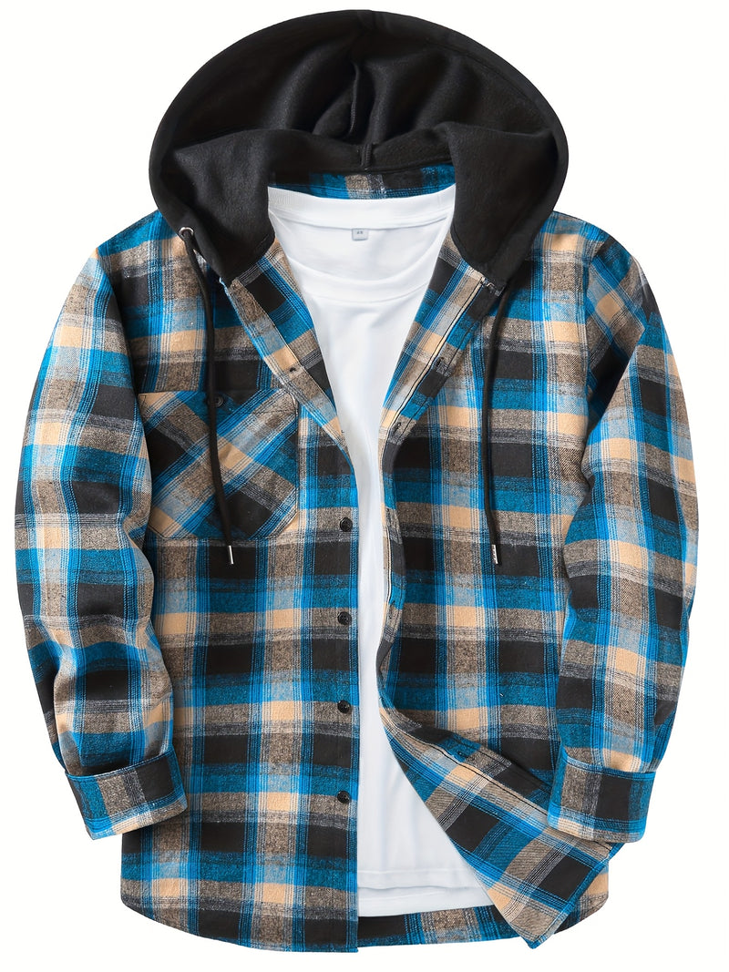 Men's Elegant Plaid Shirt - Button-Front Closure