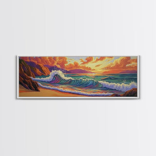 Sunset Surf on Rocky Coast Wall Art