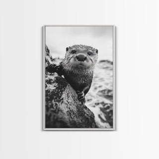 Curious Otter, Coastal Wildlife, Framed Canvas Print