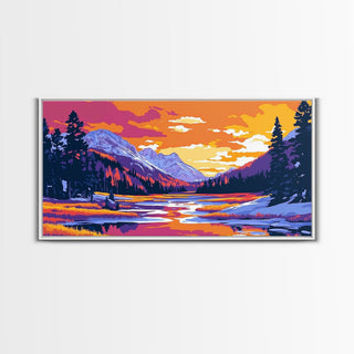 Lake Tahoe Art, mountain sunset painting, framed canvas print