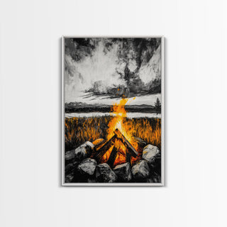 Campfire Rustic Wall Decor, Framed Canvas Print