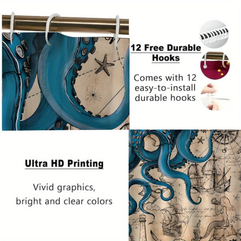 Nautical-Themed Octopus Polyester Shower Curtain