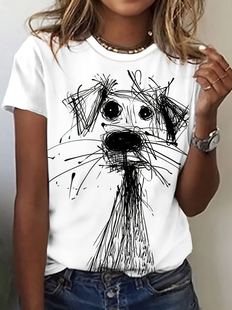 Women's Soft Breathable T-Shirt - Black & White Doodle Dog Print