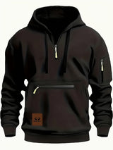Men's Casual Black Hoodie with Multiple Zipper Pockets