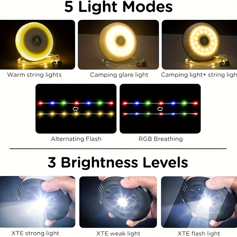 Camping USB Lights String, 4in1 Upgraded Outdoor String Lights