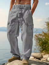 Men's Casual Linen Cargo Pants with Multiple Pockets
