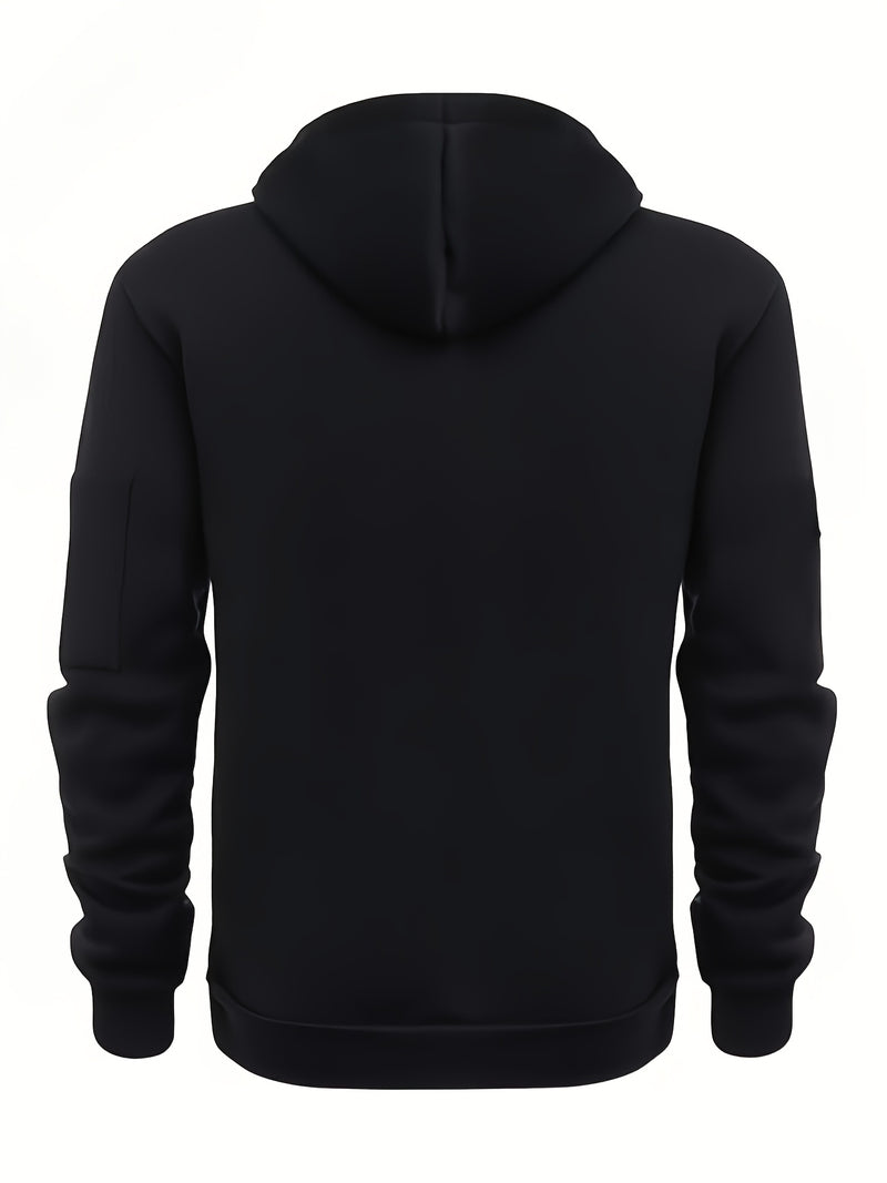 Men's Casual Black Hoodie with Multiple Zipper Pockets