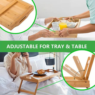 2-Pack Bamboo Breakfast Bed Trays with Folding Legs & Handles