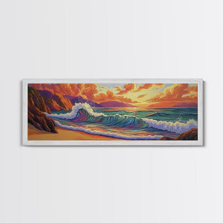 Sunset Surf on Rocky Coast Wall Art