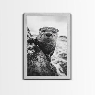 Curious Otter, Coastal Wildlife, Framed Canvas Print