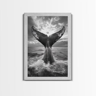 Whale Tail Splash, Ocean Sunset, Framed Canvas Print