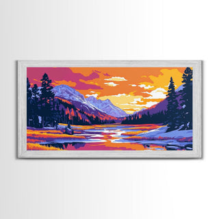 Lake Tahoe Art, mountain sunset painting, framed canvas print