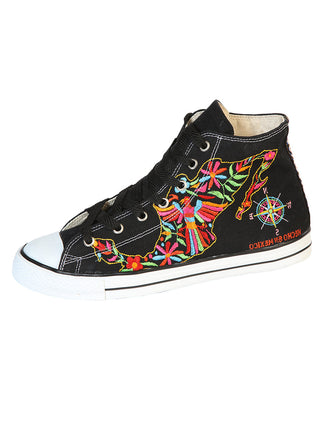 Women's Artisanal Embroidered Sneakers Textile Canvas Black 602780
