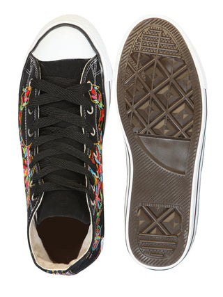 Women's Artisanal Embroidered Sneakers Textile Canvas Black 602780