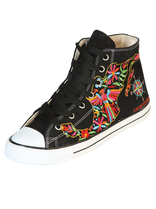 Women's Artisanal Embroidered Sneakers Textile Canvas Black 602780