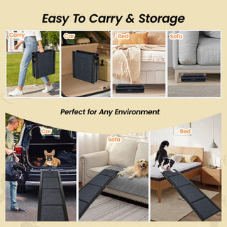 Folding Dog Ramp for Cars with Non-Slip Surface - Gray