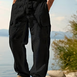 Men's Casual Linen Cargo Pants with Multiple Pockets