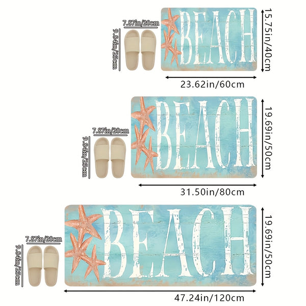 1pc Coastal Beach Themed Washable Polyester Doormat with Starfish Design