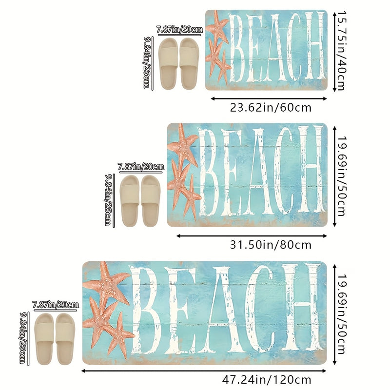 1pc Coastal Beach Themed Washable Polyester Doormat with Starfish Design