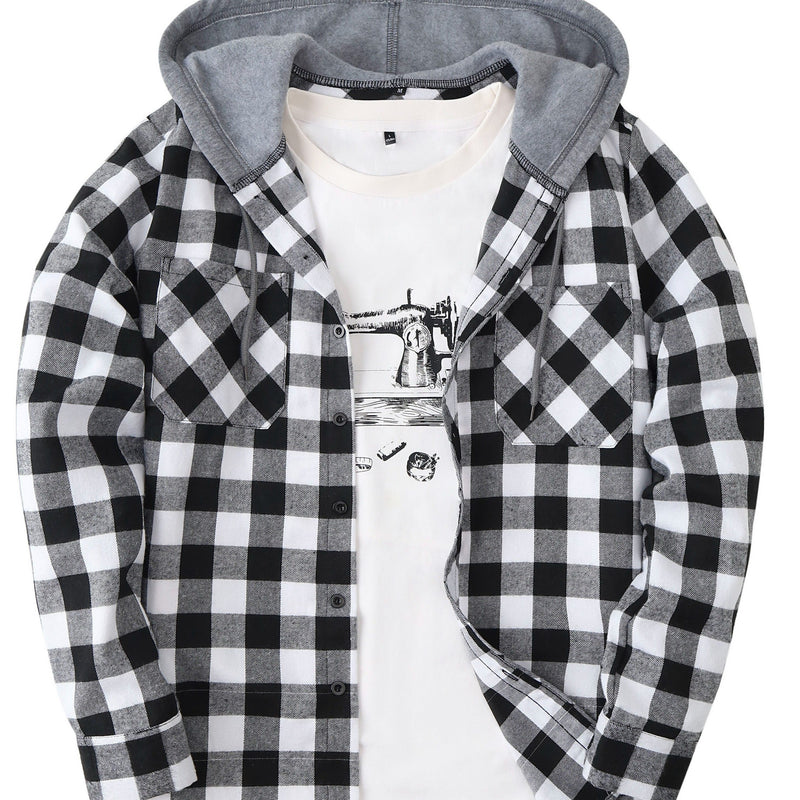 Men's Casual Plaid Hoodie Shirt