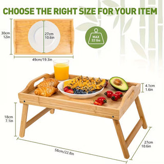 2-Pack Bamboo Breakfast Bed Trays with Folding Legs & Handles