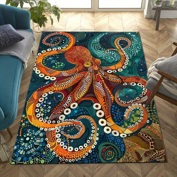 Non-Slip, Fade-Resistant Vintage Octopus Design Area Rug