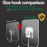 16pcs Large-sized Transparent Self-adhesive Hooks, with Strong Load-bearing Capacity