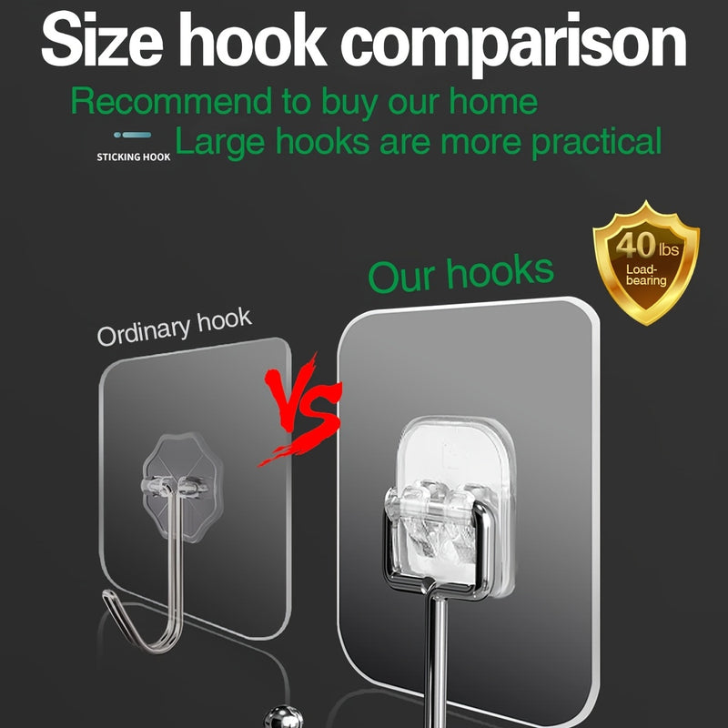 16pcs Large-sized Transparent Self-adhesive Hooks, with Strong Load-bearing Capacity