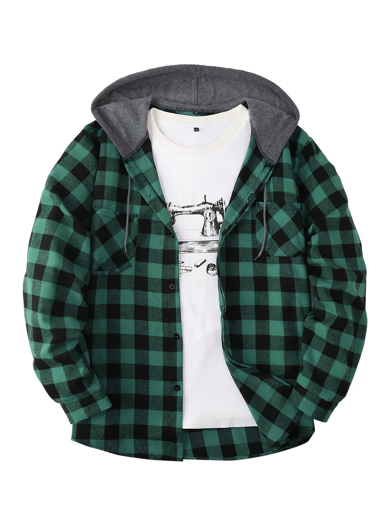 Men's Casual Plaid Hoodie Shirt