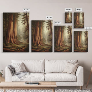 Majestic California Redwood Trees, Framed Canvas Print