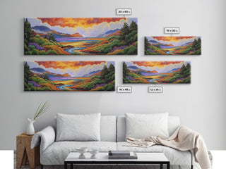 Sunset Lake Scene, Mountain View Art, Framed Canvas Print