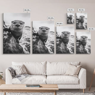 Curious Otter, Coastal Wildlife, Framed Canvas Print