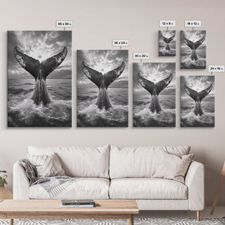Whale Tail Splash, Ocean Sunset, Framed Canvas Print