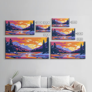 Lake Tahoe Art, mountain sunset painting, framed canvas print