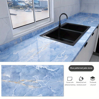Blue Patterned Jade Stone Marble Wallpaper, Self-Adhesive